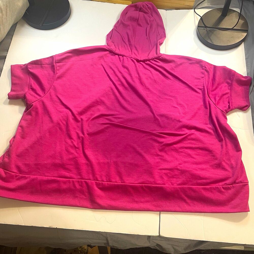 Nine West 2X Active Women's Pink Pullover Hoodie Short Sleeve Relaxed Fit Logo